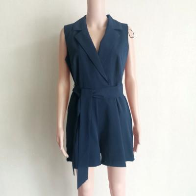 China Washable Deep V --Neck Sleeveless Jumpsuit For Lady Solid Color Women Romper Office Suit for sale