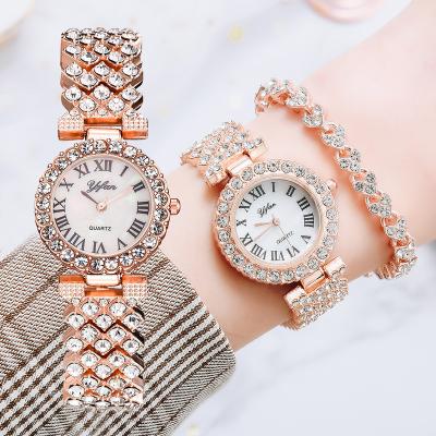 China Luxury Quartz Diamond Wristwatch Elegant Female Bracelet Rose Gold Watch Fashion Ladies Women Watches 2pcs Set Reloj Mujer for sale