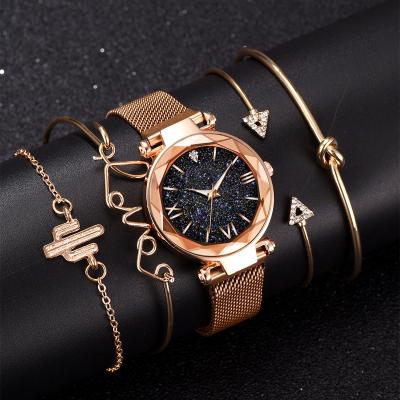 China fashion & Casual New Fashion Luxury Brand Rose Gold Starry Sky Dial Watches Ladies Crystal Bracelet Quartz Wrist Watches for sale