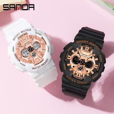 China fashion & SANDA Women Men's Casual Watch Sports 50M Waterproof Dual Display Wrist Watch for feminino men women 2021 high quality clock relogio for sale