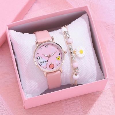 China fashion & Casual Children's Watch Set Student Watch Pink Belt Children's Time Quartz Watch Girl's Gift Clock for sale