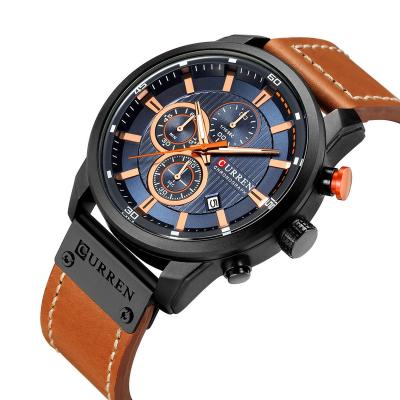 China Luxury Fashion Full Calendar Men's Quartz Watches Multifunction Day Calendar Watches Leather Strap for sale