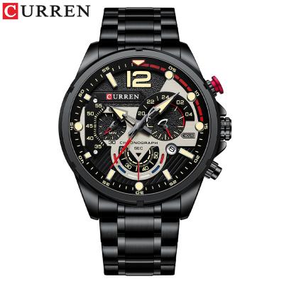 China Luxury Brand Business Watch Men Day/Date 2021 CURREN 8395 Glow-in-the Dark Quartz Watch Multifunction Calendar Stainless Steel Strap for sale