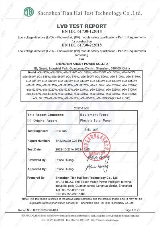 CE LVD test report - Shenzhen Ahony Power Co., Ltd.