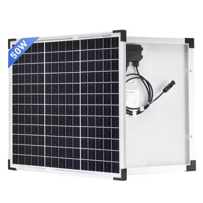 China Kit de carga de módulos fotovoltaicos de 50W PERC de alto rendimiento Silver Power Mono Panel Solar Batería para campamento RV Caravana Solar en venta