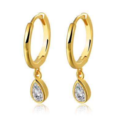 China FASHIONABLE Hot Peishang 925 Ster Silver 14K Gold Plated Small Zircon Water Droplets Shaped Earrings for sale