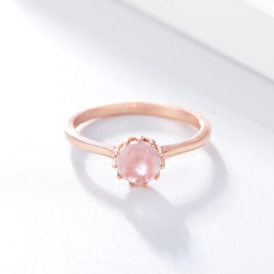 China High Quality 925 Sterling Silver Round Rose Quartz Ring Rose Gold Plated Wedding Ring Brand New TRENDY Peishang Design for sale