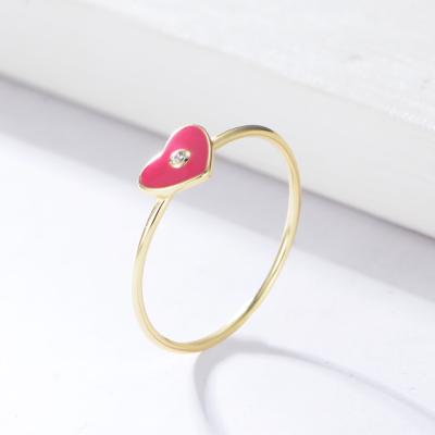 China TRENDY Romantic Peishang Heart Enamel Rings Zircon Gold Plated Sterling Silver Wholesale 925 Jewelry Anillos Jewelry for sale