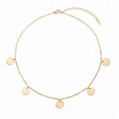 China Women's 925 Sterling Silver Coin Small Gold Elegant Charm Disc Layered Choker Necklace for sale