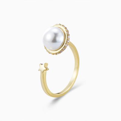 China TRENDY Women Engagement Wedding 925 Sterling Silver Gold Plated Freshwater Pearl Ring for sale