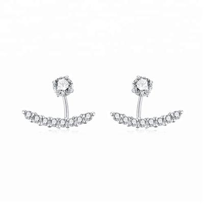 China Fashion Front Back 2 In 1 AAA Zircon Sterling Silver Ear Jackets Cuff Earrings Women for sale