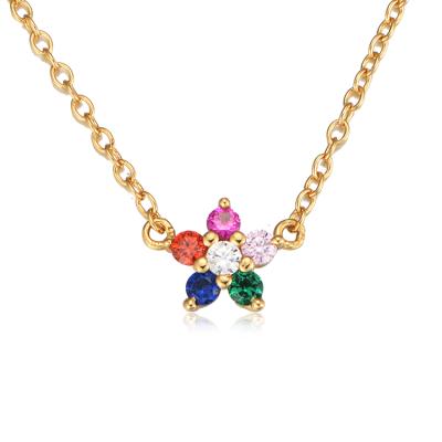 China New Peishang Style Necklace 925 Sterling Silver Flower CZ Charm Pendant Colorful Jewelry for sale