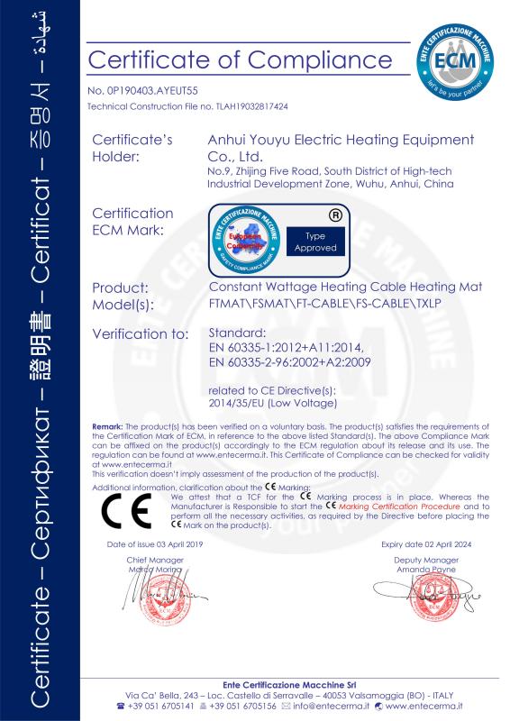 CE - Anhui Youyu Electric Heating Equipment Co., Ltd.