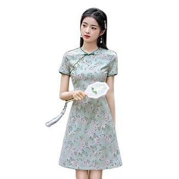 China High Quality Chinoiserie Casual Qipao Short Sleeve Dresses Chinese Style Floral Dresses For Ladies Women Customized Size for sale