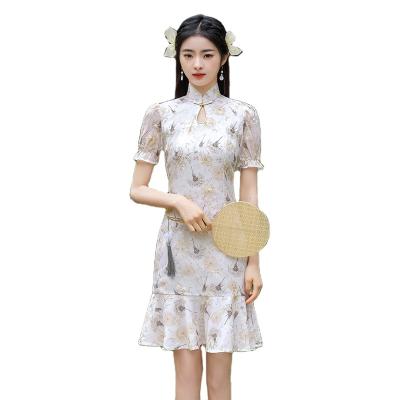 China Summer Puff Shorts Sheath High Waist Female Dresses Sweet Vintage Women Dress Print Stylish Casual Outfits Customized Size for sale