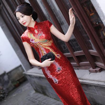 China Ethnic Cheongsam Mother Dress Improved Phoenix Wind Red Wedding Dress Customized Size Long for sale