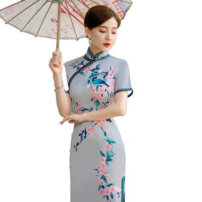 China New High Season Discount Minimalistic Side Slit Jiangnan Embroidered Cheongsam Style Cheongsam Customized Size Long Slim Fit Long for sale