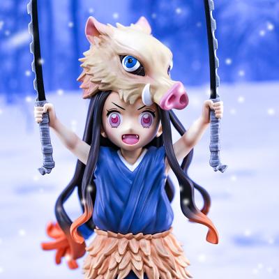 China PVC 19.5cm Nezuko Cos Inosuke Funny Kawaii Kimetsu Figure Demon Slayer Figure No Yaiba Model Dolls for sale