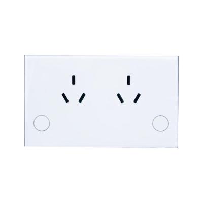 China Tuya Australian Black and White Wall APP Australian Wall Standard Tempered Glass Panel WiFi Touch Switch Socket 16A Smart Dual Power 240V for sale