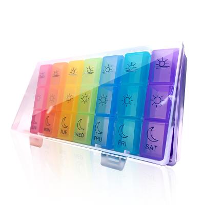 China 2021 viable new design classification plastic box rainbow 7 day portable pill box travel pill box for sale