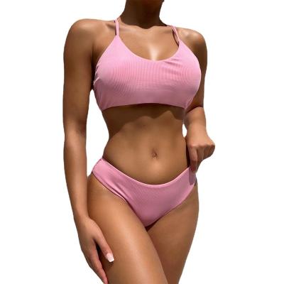 China Anti-pilling bikini solid color fashion ladies swimsuit sexy slit bikini new bikini swimwear slightly for sale