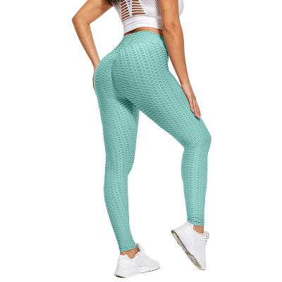 China Viable Fitness Jacquard Waistline Sexy Women's Bubble Solid Color High Hip-Lifting Yoga Bottoming Honey Elastic Hip Tights for sale