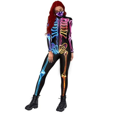 China Viable Europe and the United States new color Halloween cos tights ladies jumpsuit skeleton printing long sleeve stage costumes for sale