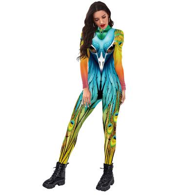 China 2022 New Digital Viable Printing Peacock Ladies Performance Overalls Stage Suit One-Piece Paint Pants for sale