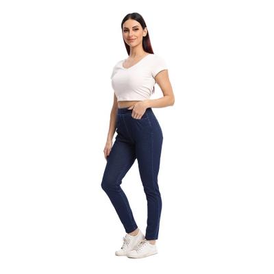 China High Quality Breathable Comfy Dark Blue Denim Knitted Skinny Jeans For Women for sale