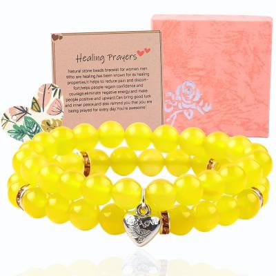 China Elastic Round 8mm Gemstone Bead Yellow Jade Crystal Bracelets OEM ODM for sale