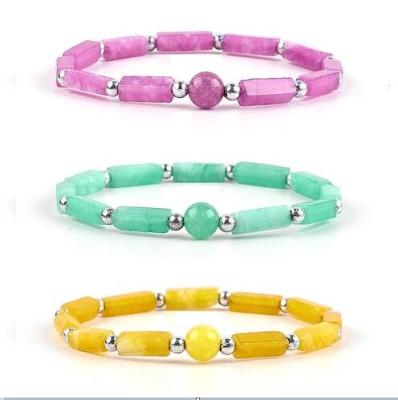 China 3mm/8mm/13mm Rectangle Bead Healing Energy Crystal Gemstone Bracelet for sale