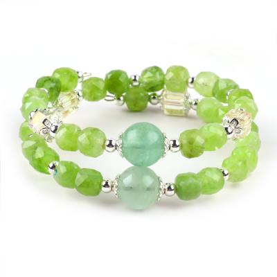 China Square Multifacted Bead Peridot Bangle Genuine Crystal Bracelet OEM ODM for sale