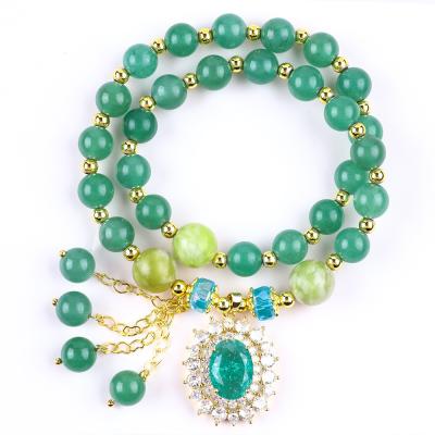 China Oval Shape Green Aventurine Stone Bead Bracelet Double Layer for sale