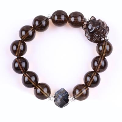 China 14mm Smoky Quartz Crystal Bead Bracelet com escultura de raposa de nove caudas à venda