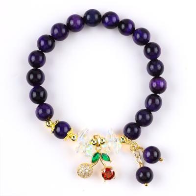 China Sparkling Cherry Purple 8mm Tiger Eye Bead Armband für tägliches Tragen zu verkaufen