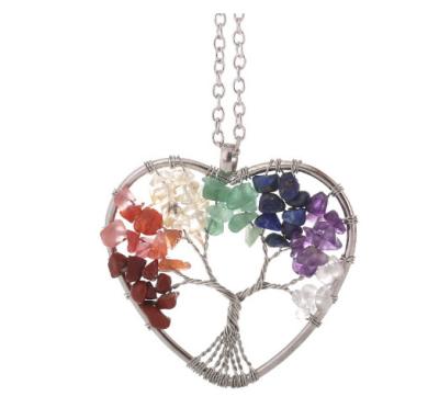 Chine Méditation Arbre de vie en forme de cœur Chakra Collier en pierre de cristal Taille réglable à vendre