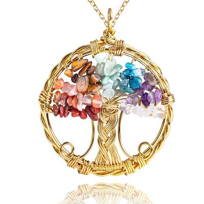 China Meditación Dorada Árbol de la Vida Chakra Curación Collar de Cristal Joyería en venta