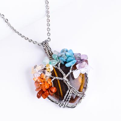 China Adjustable ojo de tigre piedra preciosa 7 chakra árbol de la vida collar colgante en venta