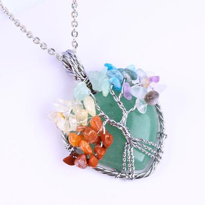 China Áventurino Verde Chakra Espiritual Meditación Árbol de la Vida Chakra del Corazón Collar de Piedra de Cristal en venta