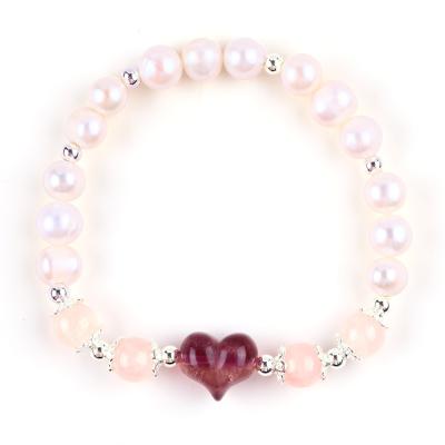 China 8MM Pink Frischwasser Perle Stretch Armband Herz Kristall Schnitzerei zu verkaufen