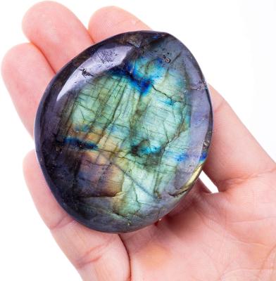 China Natural Labradorite Palm Stone Healing Polished Pocket Labradorite Rock Stones Irregular Worry Stone Anxiety Releasing for sale