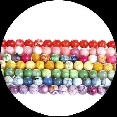 China Natural Gems Bead Round Cut Colorful Fire Agate Various Color Loose Bead Strands Assorted Color for Beaded Clothing Embellishments for sale