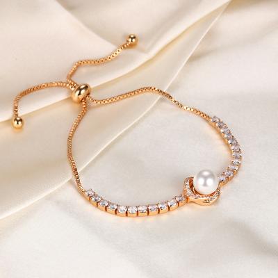 China TRENDY Supply European And American Hand Jewelry Geometric Love Diamond Adjustable Bracelet Copper Chain Bracelet for sale