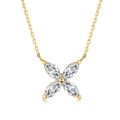 China Nickel-Free Lead-Free Fashion Fine Dainty 18k Gold Plated 925 Sterling Silver Zircon Four Leaf Clover Jewelry Necklaces For Women for sale