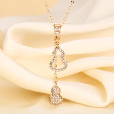 China Punk Fashion Hot Selling Double Gourd Necklace Joyful Happiness Gourd Clavicle Chain Light Luxury Design Cheap Necklace Wholesale for sale