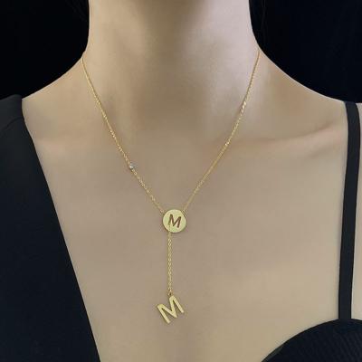 China TRENDY Custom Name Dropshipping Simple Tarnish Free Stainless Steel Hollow Coin Letter Pendant M Necklaces for sale