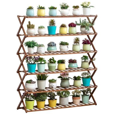 China Plant Display Rack Nordic Indoor Balcony Flower Creative Simple Bamboo Folding Rack for sale