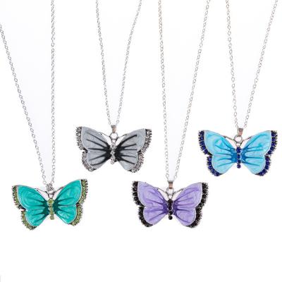 China FASHIONABLE Women Zinc Alloy Girl's Minimalist Enamel Butterfly Necklace With Zircon for sale