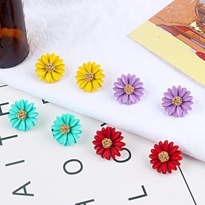 China Double Layer Petal Flower Earrings 4.0cm Flower Stud Earrings 4.0cm Zinc Alloy Red Blue Purple Purple Lead Free Zinc Alloy For Girls for sale