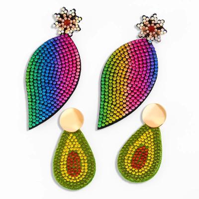 China Multicolor Rhinestone Crystal Beaded Teardrop Earrings For Party Big Leaf Bohemian Handmade Earrings Lead Free Nickel Free for sale